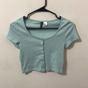 H&M Cropped Baby Blue Button Top